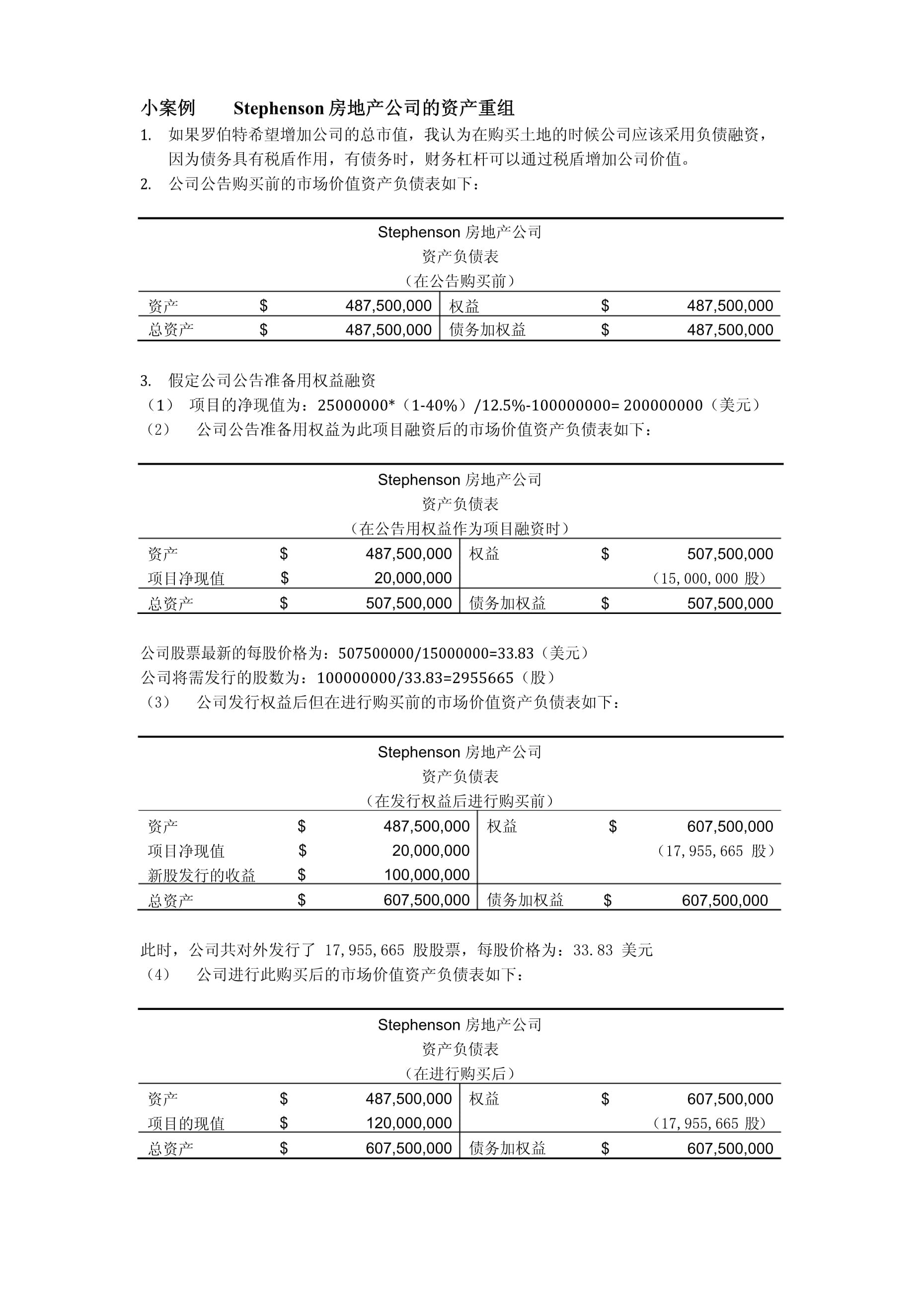 公司理财案例分析结论 公司理财案例分析结论